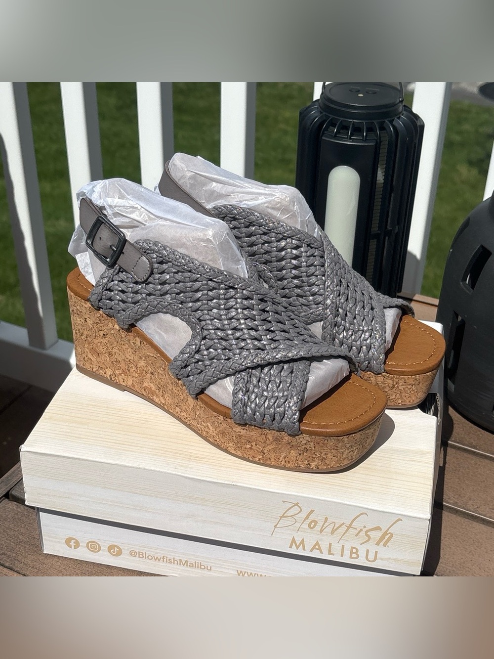 Blowfish Gray Braided Cork Wedge Sandals faux leather size 8.5 US platform shoes